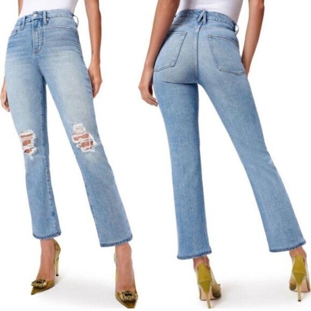 Good American Good Boy Vintage Inspired Curvy Ripped Skinny Flare Jeans 18 NWT